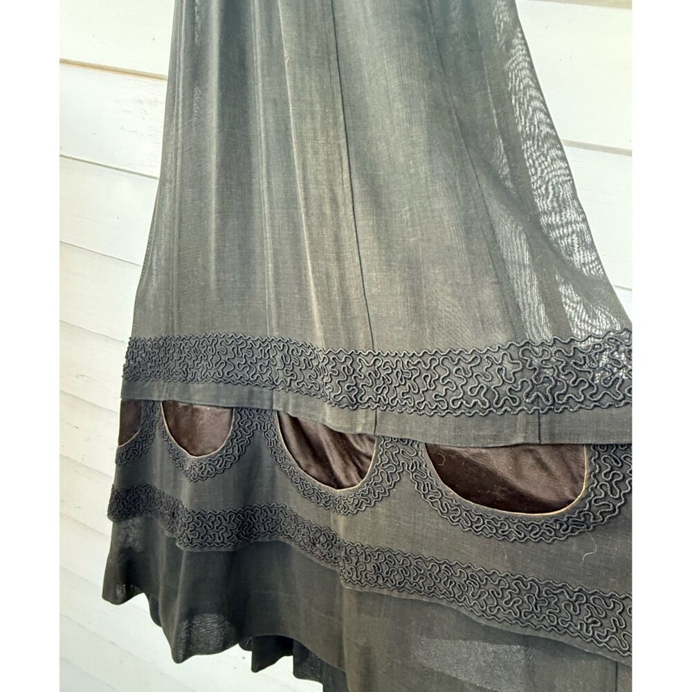 Antique 1910's French Voile Black Skirt Soutache Velvet Embellished XS - Picture 13 of 16